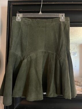 Parker Olive Green Real Suede Circle Skirt